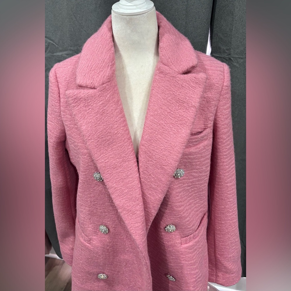 NWT M by Milly Double-breasted Boucle Coat With Rhinestone Buttons Medium - Picture 3 of 16